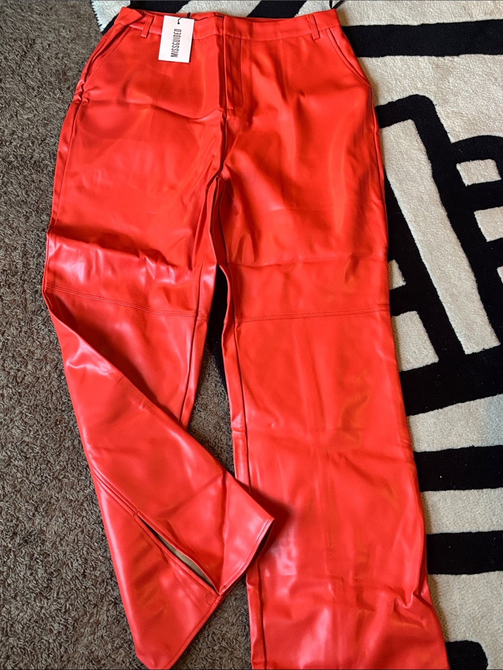 Missguided Red Wide Leg Faux Leather Pants